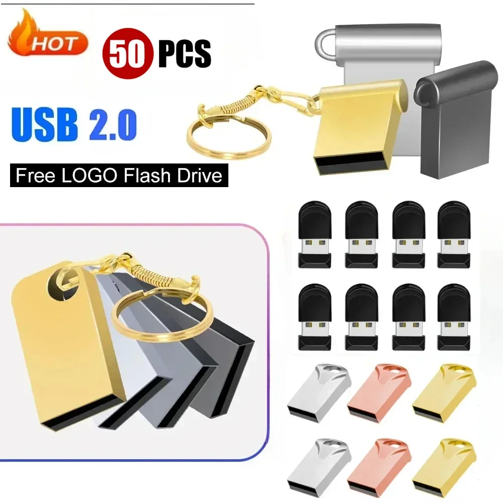 50 Pcs/lot Free Key Chain Mini USB Flash Drive 2.0 4GB Metal Pendrive 64GB Memory Stick 32GB 16GB 8GB Real Capacity U Disk