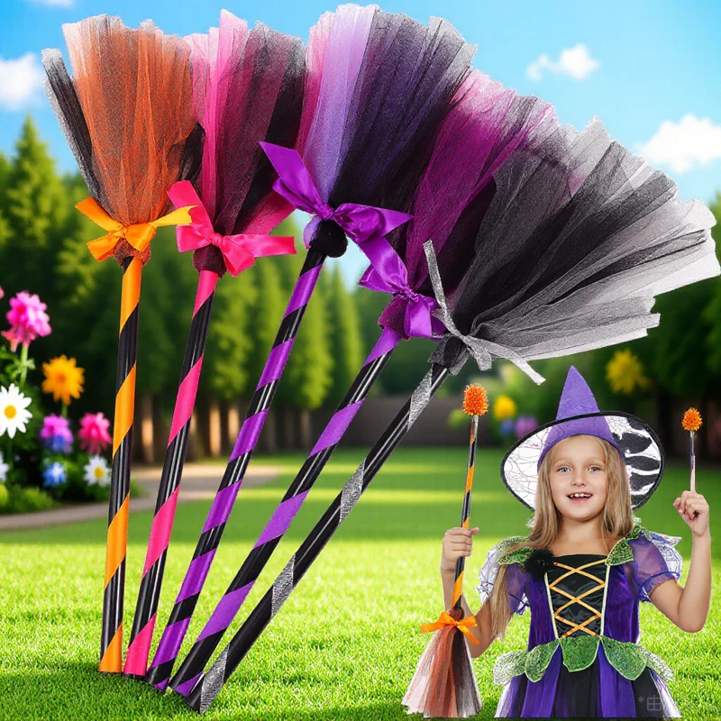 

5pcs Witch Broom Halloween Broomstick Rich Colors Durable Plastic Lightweight Costume Party Prop Decorative