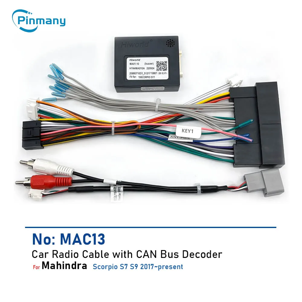 Car Radio Cable Connector MAC13 Android Head Unit Power Wire Harness Adapter with CAN Bus Decoder for Mahindra Scorpio S7 S9