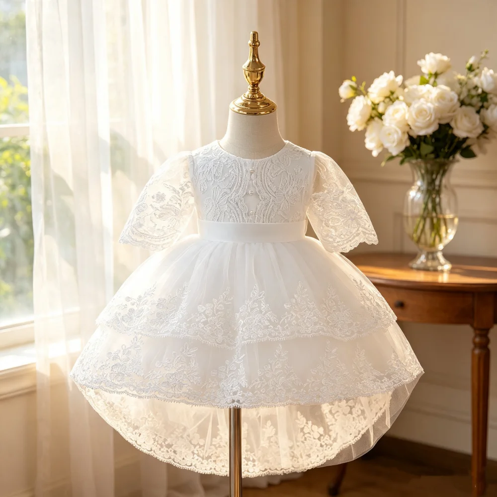 Kleinkind-Spitzenrock mit Schleppe, Mesh-Ballkleid, Elegantes Party-, Tauf-, Geburtstags-, Hochzeits-Prinzessinnenkleid, Mädchen-Brautjungfernkleid, Abschlussballkostüm – Detail 2