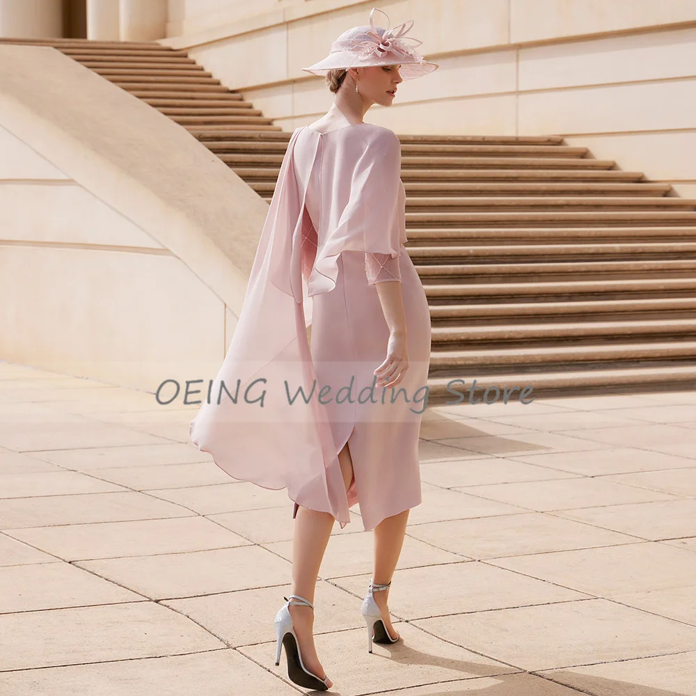 Vestidos Elegantes para madre de la novia, vestidos cortos de cuello redondo, mangas 3/4, vestidos de invitados de boda para mujer, vestidos de fiesta largos de té 2023