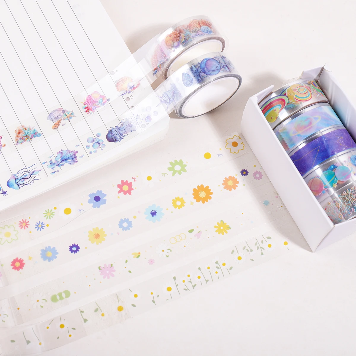 5 Rolls Clear PET Washi Tape Set, 1.5cm×2m Transparent Decorative Tape for Scrapbook Journaling Planner DIY Craft Supplies - view 5