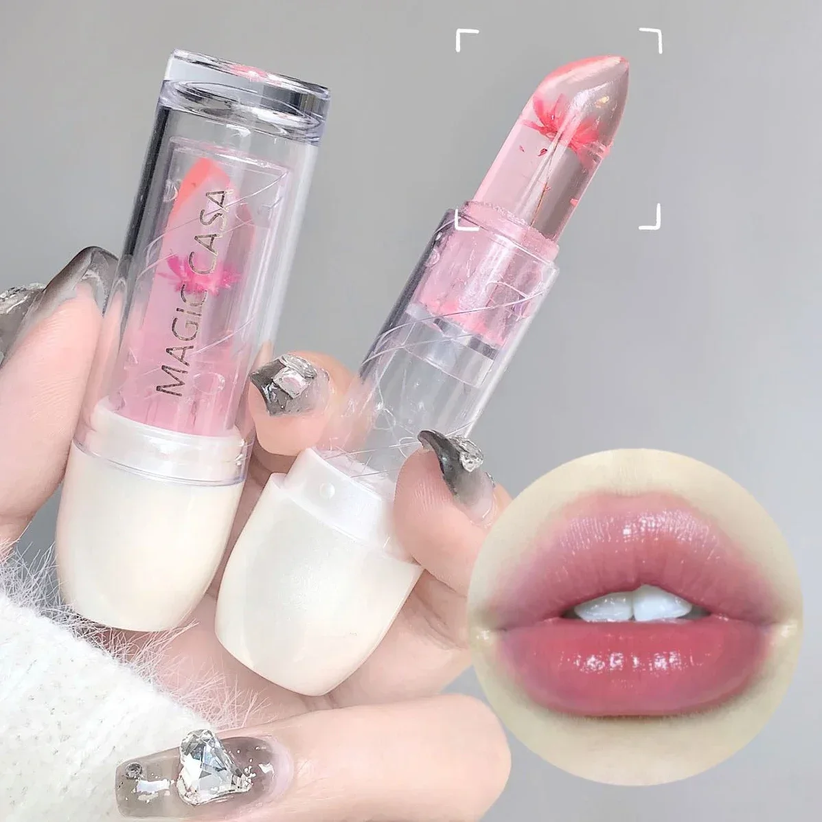 Heallor Jelly Flower Lip Balm Gloss Transparent Lipstick Temperature Color Changing Lip Balm Moisturizing Lips Makeup Long Lasti