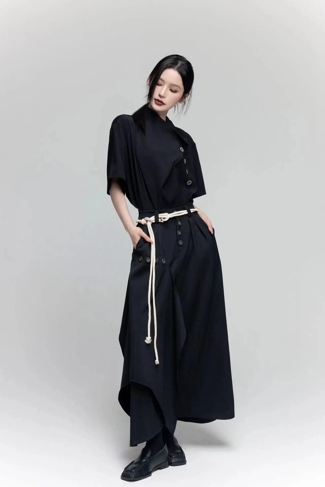 2025 New Retro Loose Short Sleeve Versatile Jk Shirt Summer Men Women Semi-turtleneck Irregular Fashion New Chinese Leisure Top