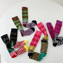 Autumn Winter Ins Fashion for Woman Gradient Striped Colorful Retro Calf Socks Cotton High Tube Soft Sport Women's Casual Socks