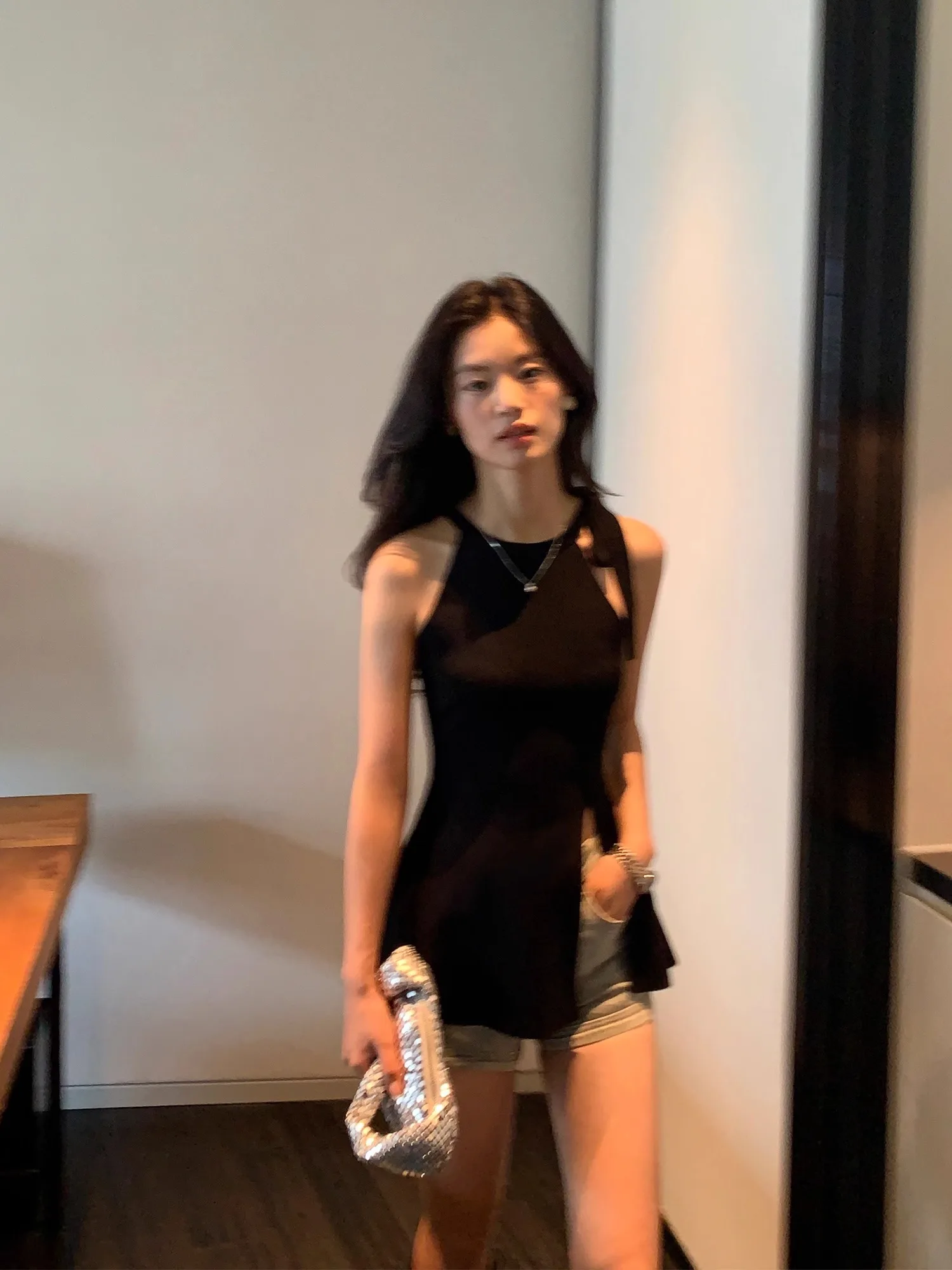 Elegant Pusumede  Knot Neck Hanging Strap Vest Women's Mid-Length Open Split Waist-Cinching Sleeveless Top