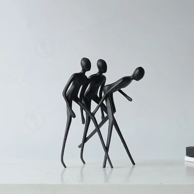 Modern Abstract Black Cast Iron Sculpture Ornament Metal Crafts Bogu Frame Open Cabinet Ornament