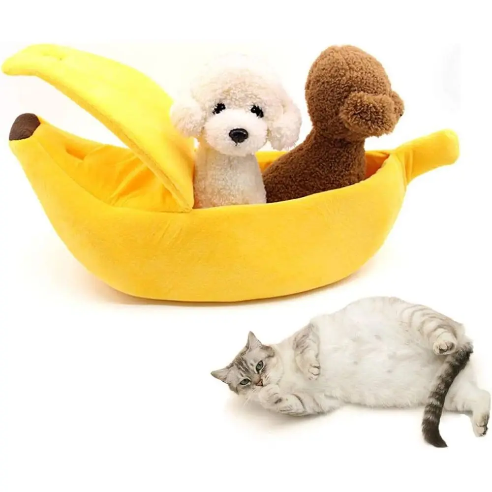 Winter Cat Banana Bed Dog House Warm Boat Pet Sleep Nest Cotton Cushion Coral leece Dog Pad Cat Mat (M)