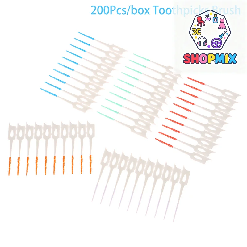 

Interdental Silicone Brushes 200 Units Dental Toothpicks Brush Between Teeth With Thread Oral Cleaning Tools