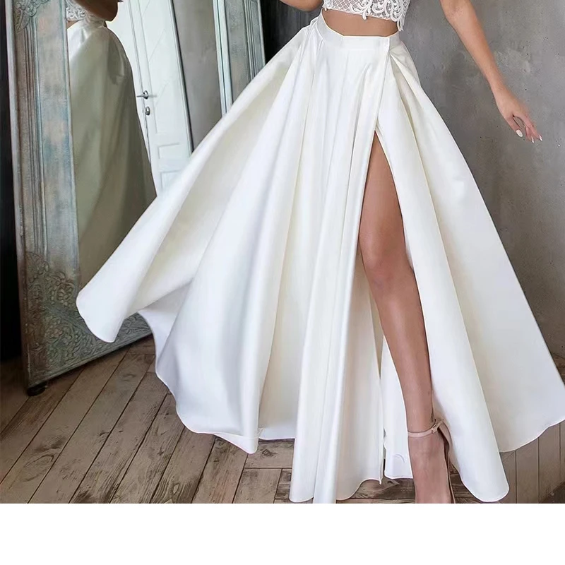 Satin High Side Slit Detachable Skirt Wedding Removable Train For Dresses Sexy Bridal Overskirt