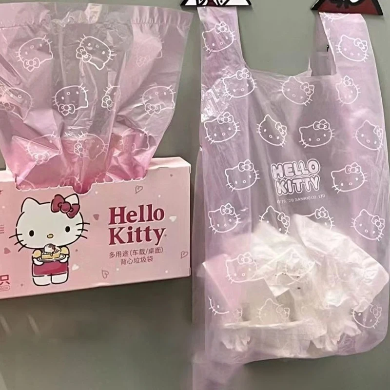 hot Sanrios Vehicle Mounted Trash Bag Kawaii Hello Kitty Cartoon Portable Disposable Desktop Storage Bag Daily Necessities gift