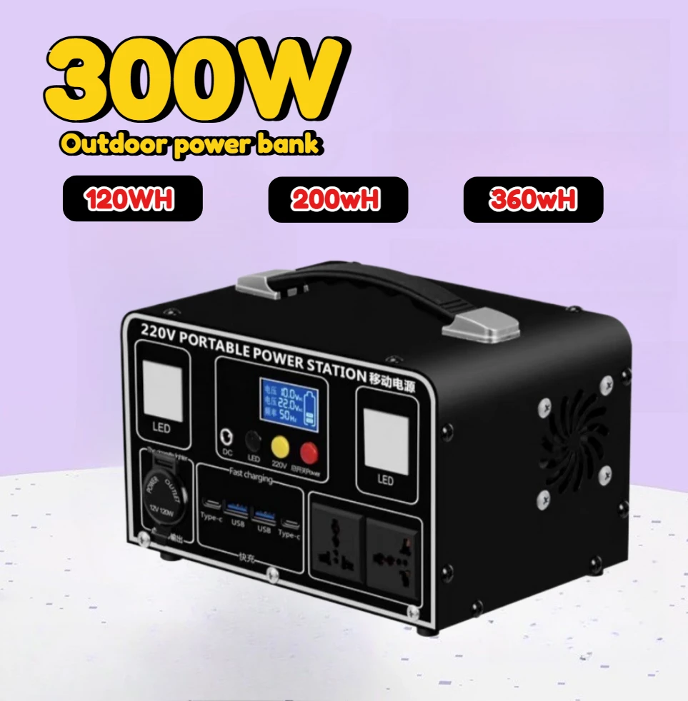 300W Portable Power Bank Station 220V Output 360wH Fast Charging Portable Charger for Outdoor Camping Laptop