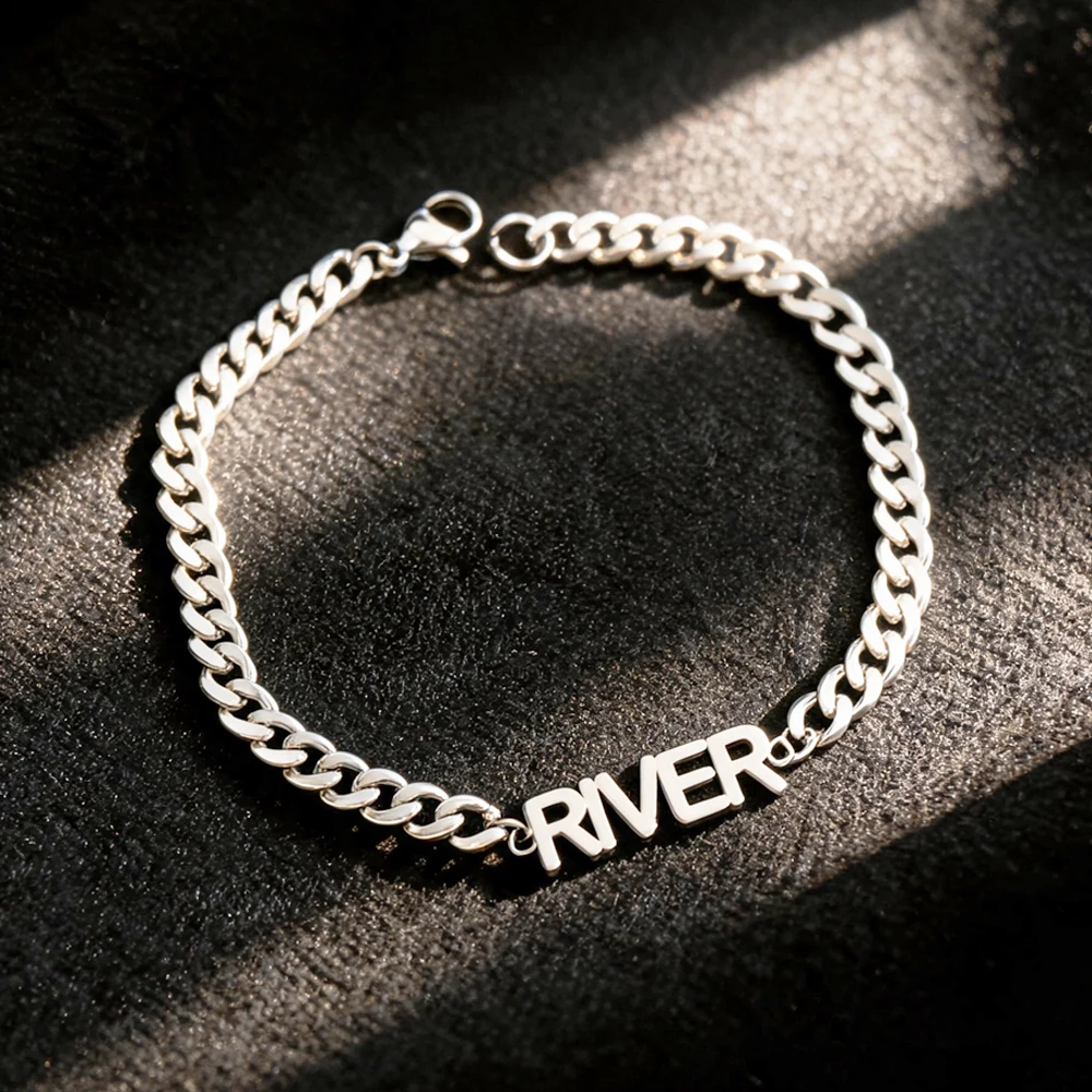 Custom Name Men Bracelet Stainless Steel Bracelet With 5mm Wdith Cuban Link Birthday Jewelry For Boyfriend Personalized Gift view 3