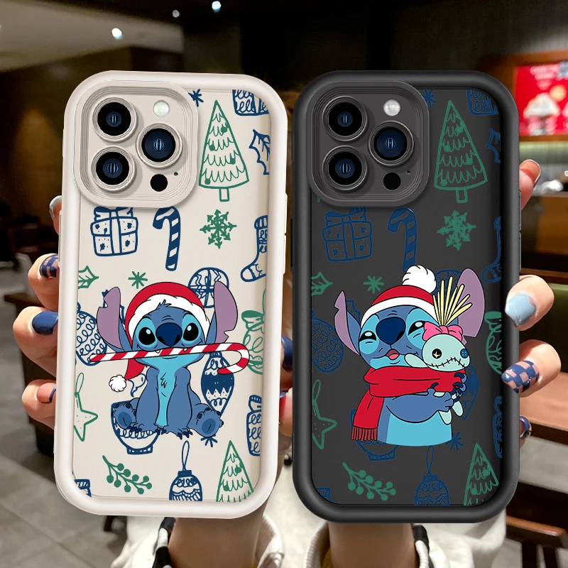 

Christmas Disney Stitch Art For Apple iPhone 15 14 13 12 Pro Max Mini 11 XS X XR 8 7 6 Plus Eye Ladder Cover Capa Fundas