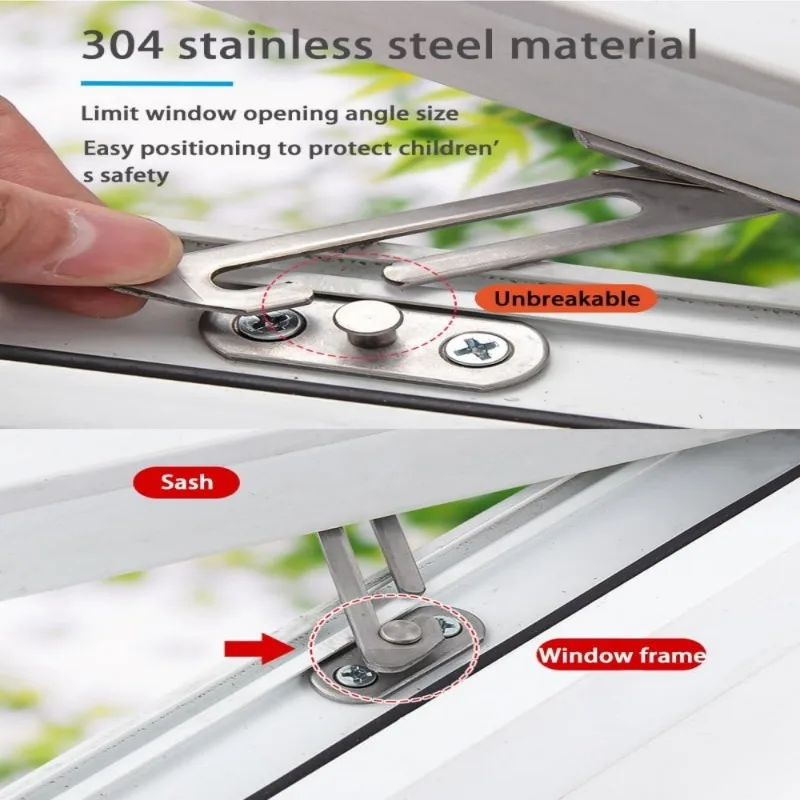 Casement Window Limiter Stainless Steel Window Support Wind Hook Latch Wind Brace Retainer Hinge Lock Children Safety Protector