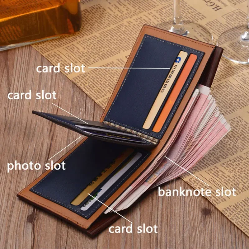 FREE ENGRAVING NAME Men PU Leather Wallet Vintage Brand Short Slim Male Purse Money Clip Credit Card Dollar Father\'s Day Gift