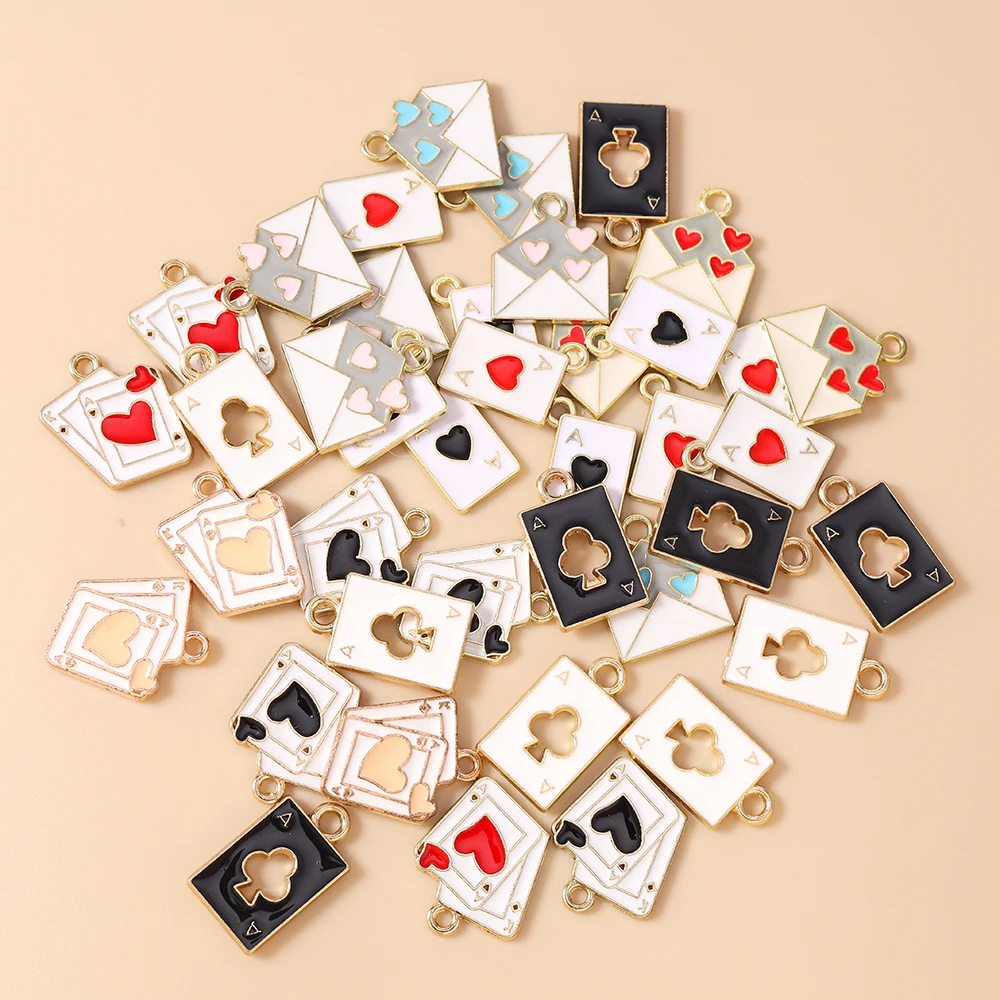 Leslie 10 Stück Niedliche Emaille Bunte Ace Poker Karten-Anhänger für Schmuckherstellung Halskette Schlüsselanhänger DIY Handgemachtes Handwerk – Detail 5
