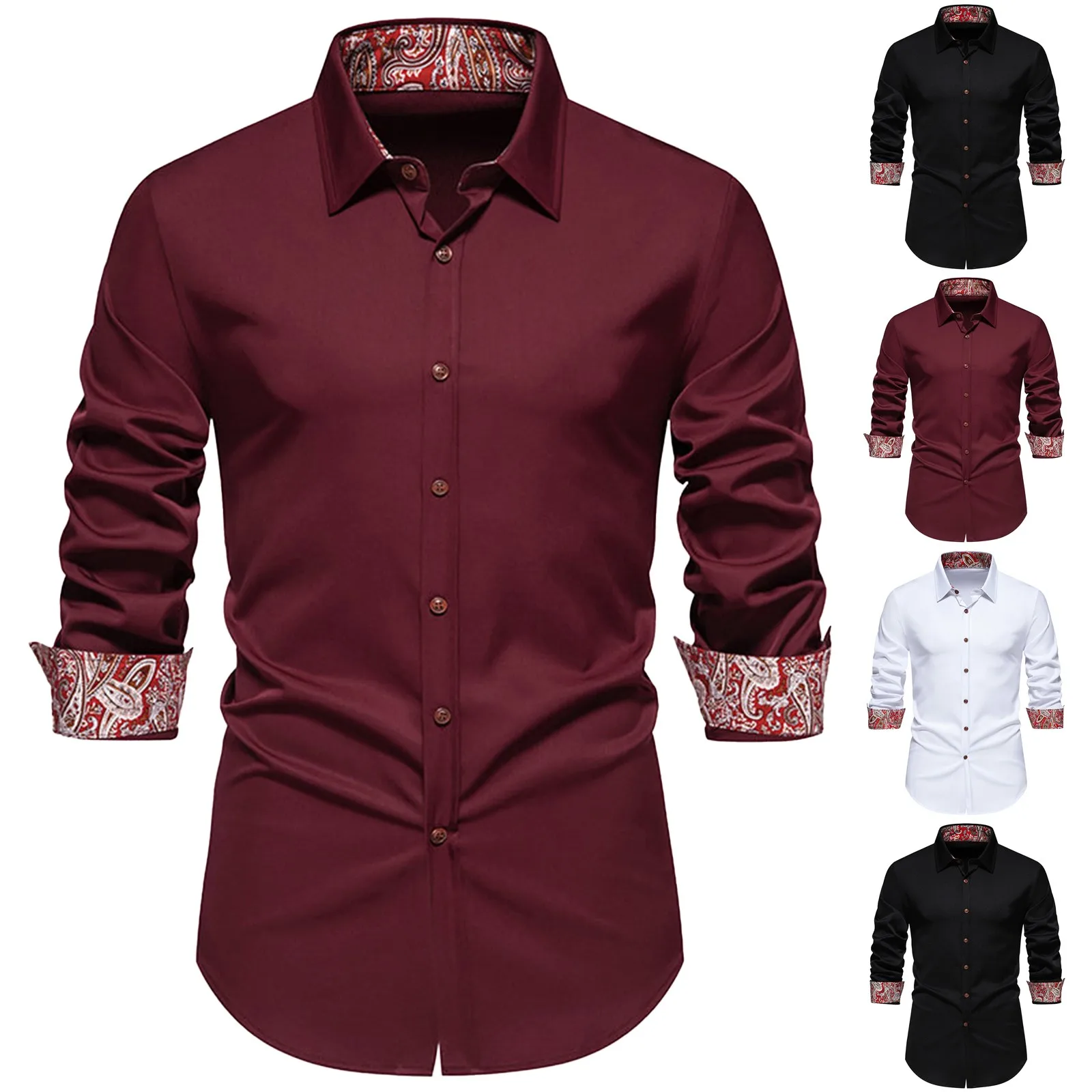 Shirts For Men Trend Classic Printed Color Block Casual Shirts Lapel Long Sleeved Slim Fit Shirts Daily Commute Regular Shirts