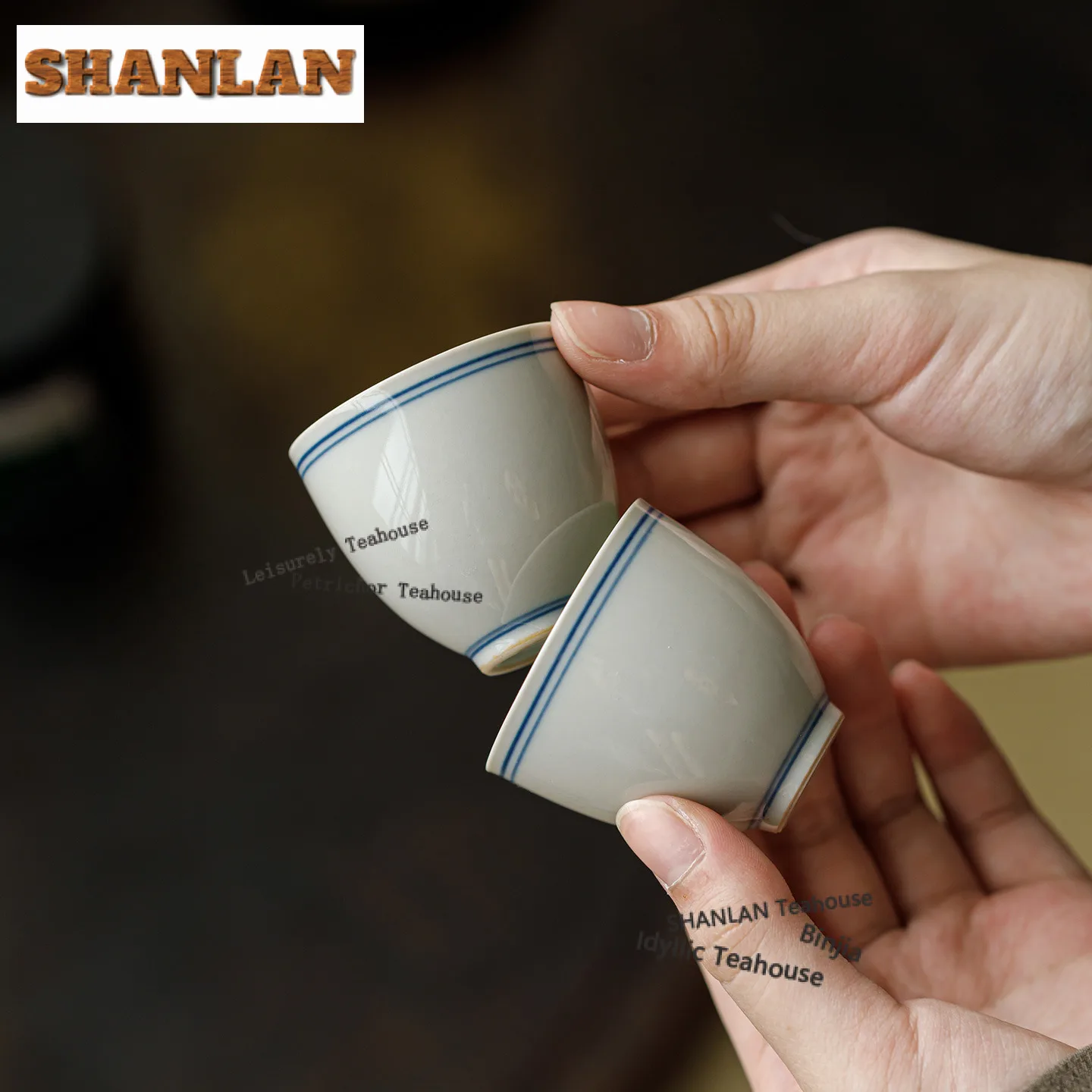 

2pc/lot Ice Platform Glaze Blue Line Teacup Japanese Tea Bowl Cups Tea-tasting Meditation Cup Chazhan Master Cups Tea Items 45ml