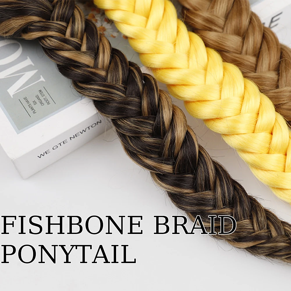 Synthetic Fishbone Braid Drawstring Ponytail Hair Extensions for Women 16 inches Pony Tail with Hair Rope High Temperature