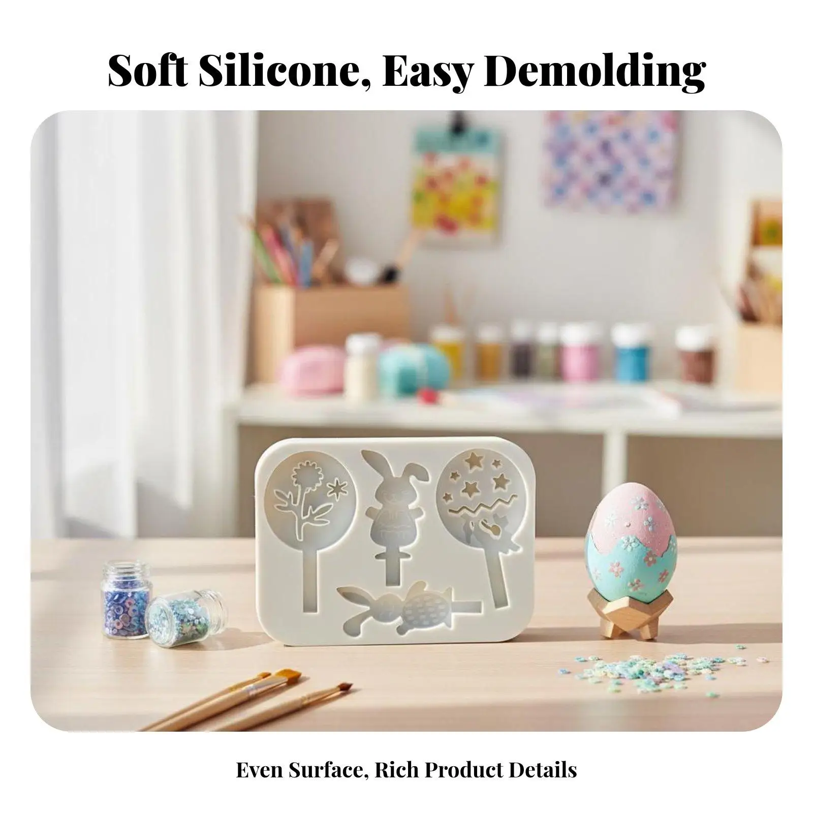 Silicone Candle Mold for Easter Bunny Egg Resin Casting DIY Plaster Clay Craft Mold for Festive Home Decor Centerpiece Ornament