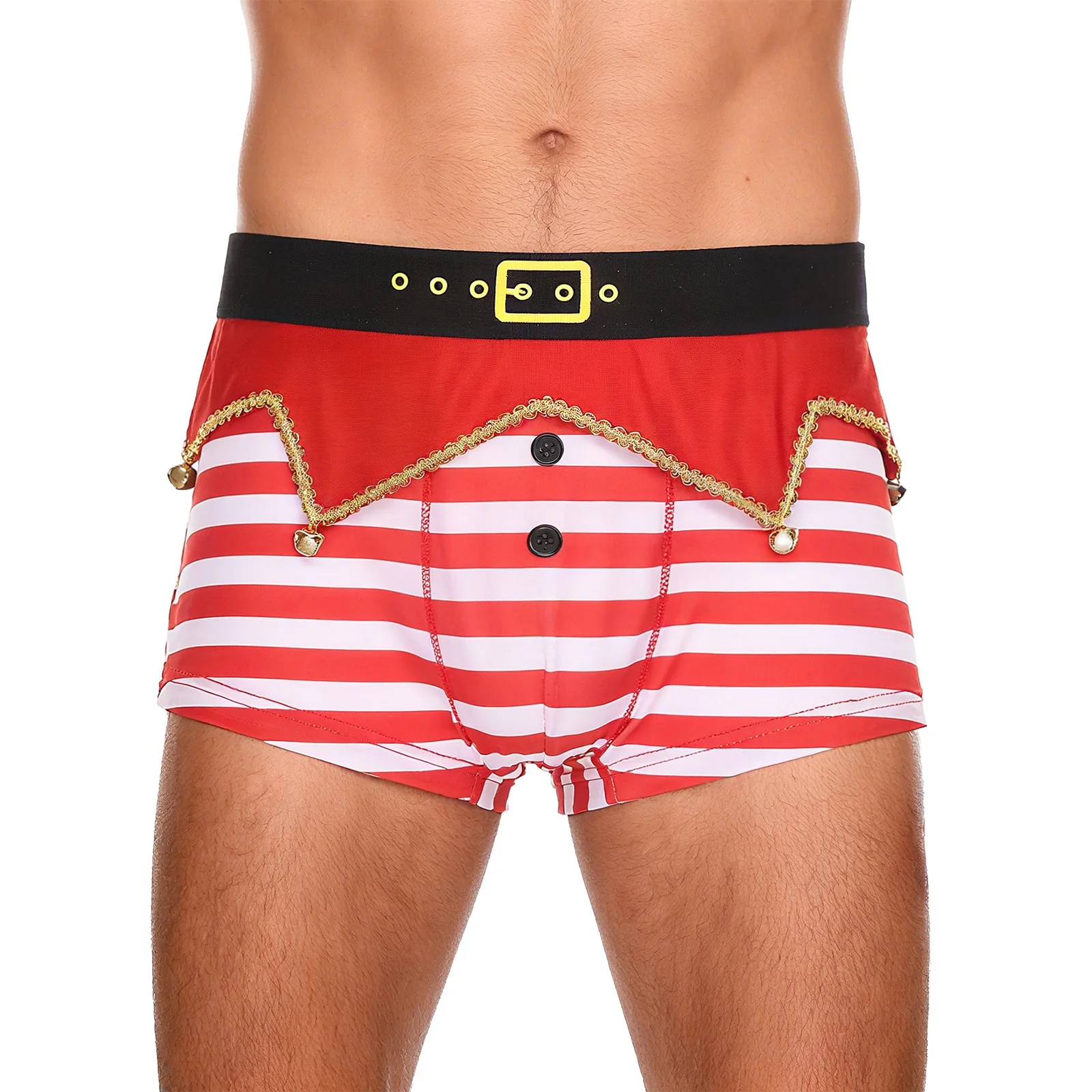 Men Christmas New Year Party Underwear Funny Novelty Holiday Boxer Briefs Elastic Waist Bells Striped Shorts Xmas Gag Gifts