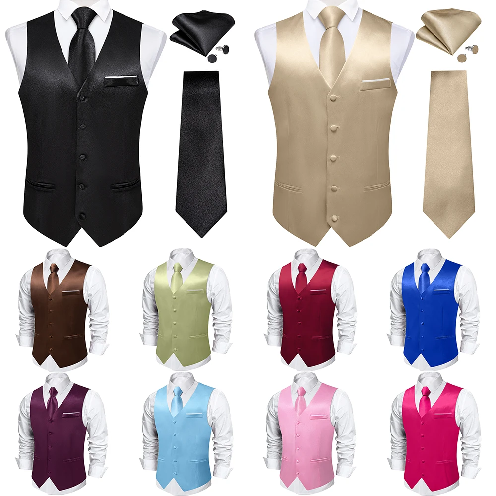 Traje de satén liso, chaleco, conjunto de corbata, negro, blanco, azul, rojo, esmoquin de boda para hombre, chalecos de negocios, chaqueta Social sin mangas de lujo para graduación