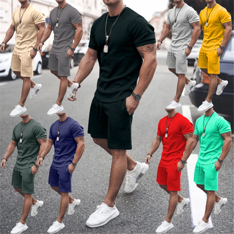 Summer Men's Sets Fashion Tracksuit Men Short Sleeve T Shirts+Sport Shorts Suit Men Casual Men Clothing Mens Joggers Sets S-4XL