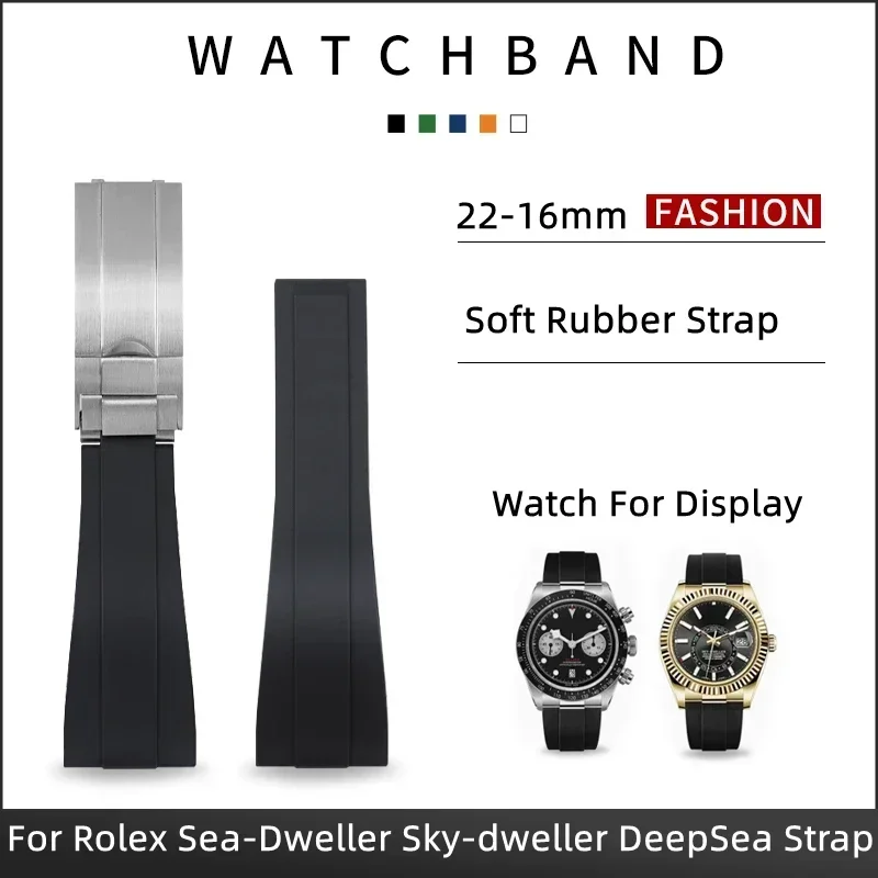 22mm Flat End Universal Watch Band Soft Rubber Watchband For Rolex Strap For Sea-Dweller Sky Dweller Tudor Huwei Tissot Bracelet