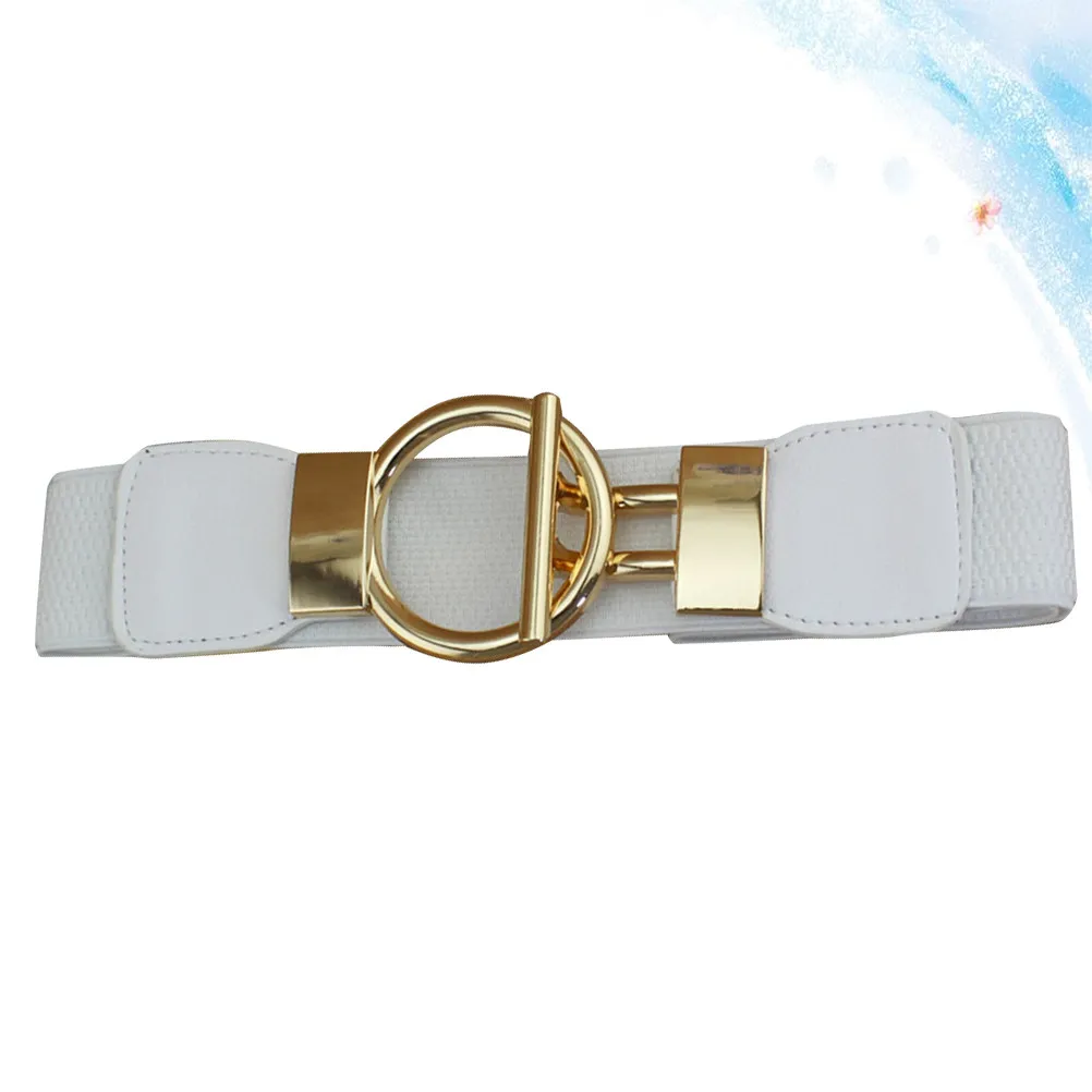 

1 шт. Женский однотонный пояс из искусственной кожи с золотой круглой пряжкой, стильный эластичный ремень для повседневной носки, офиса, вечеринок и праздничных нарядов
