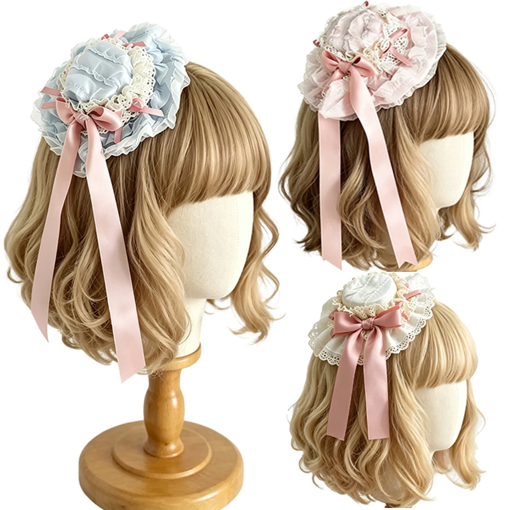 Lolita Hair Clip Hairpins Small Hats Mini Top Hats Exquisite and Fashionable Lace Bow Hair Accessories Maid Accessory Headpieces