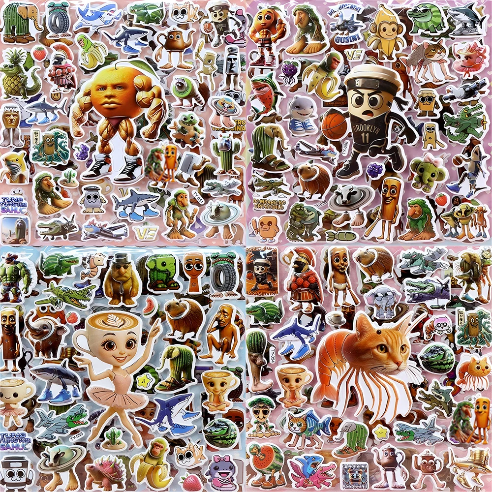 3D Abstract Animal Bubble Stickers Italian Brainrot Animals Tung Tung Sahur Sticker DIY Helmet Stationery Bike Funny Sticker Toy
