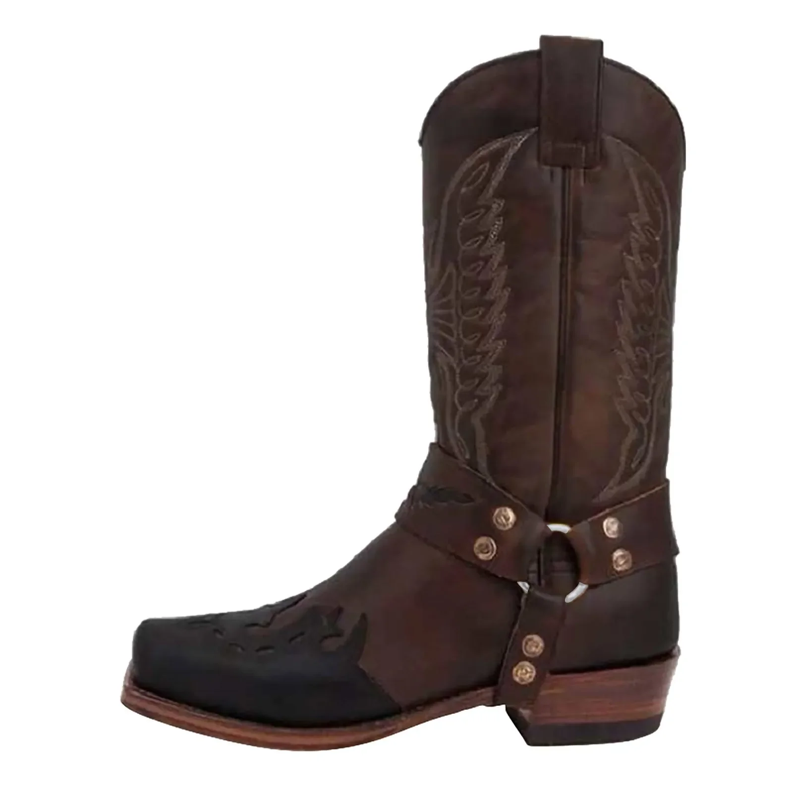 Bottes de cowboy rétro pour hommes, mi-mollet, bottes western pour hommes, cuir PU, chaussures à enfiler, bottes de chevalier d'hiver, chaussons, grande taille 39-48