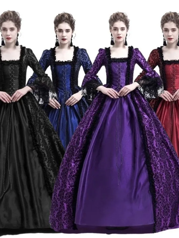 

High-End Renaissance Lace Splice Skirt Dress Halloween Costume Court Dress Vintage Middle-Age Renaissance One-Piece Dress