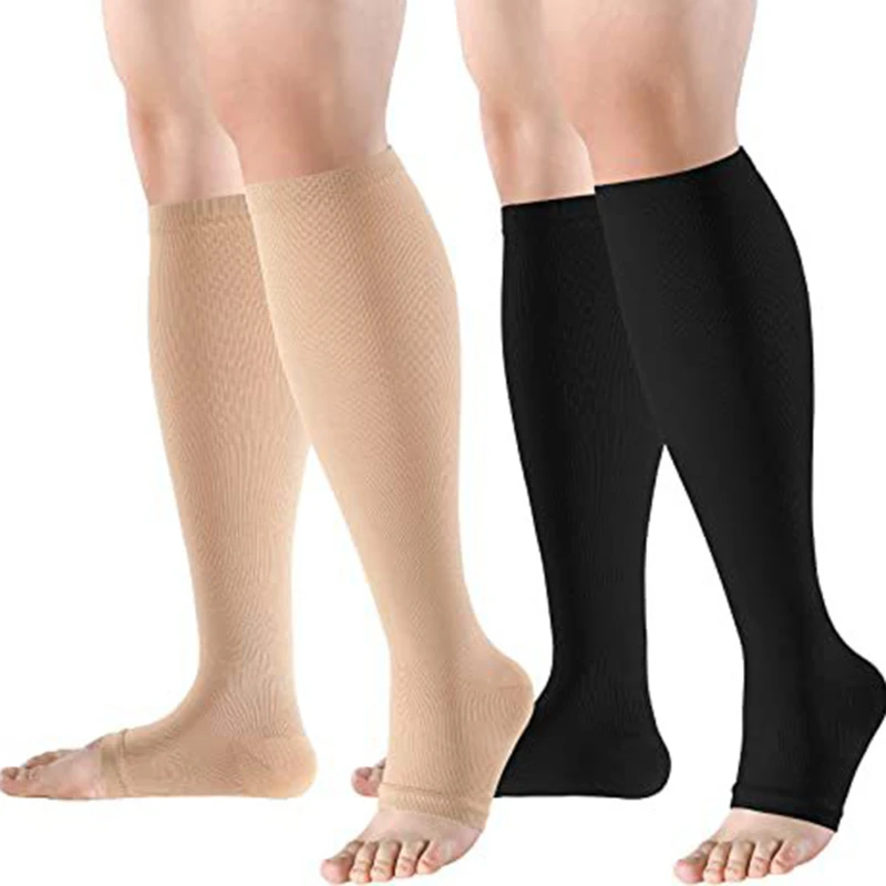 Men Calf Compression Stockings Varicose Veins Shaping Graduated Pressure Stockings Elastic Open Toe Knee High Stockings S-XL