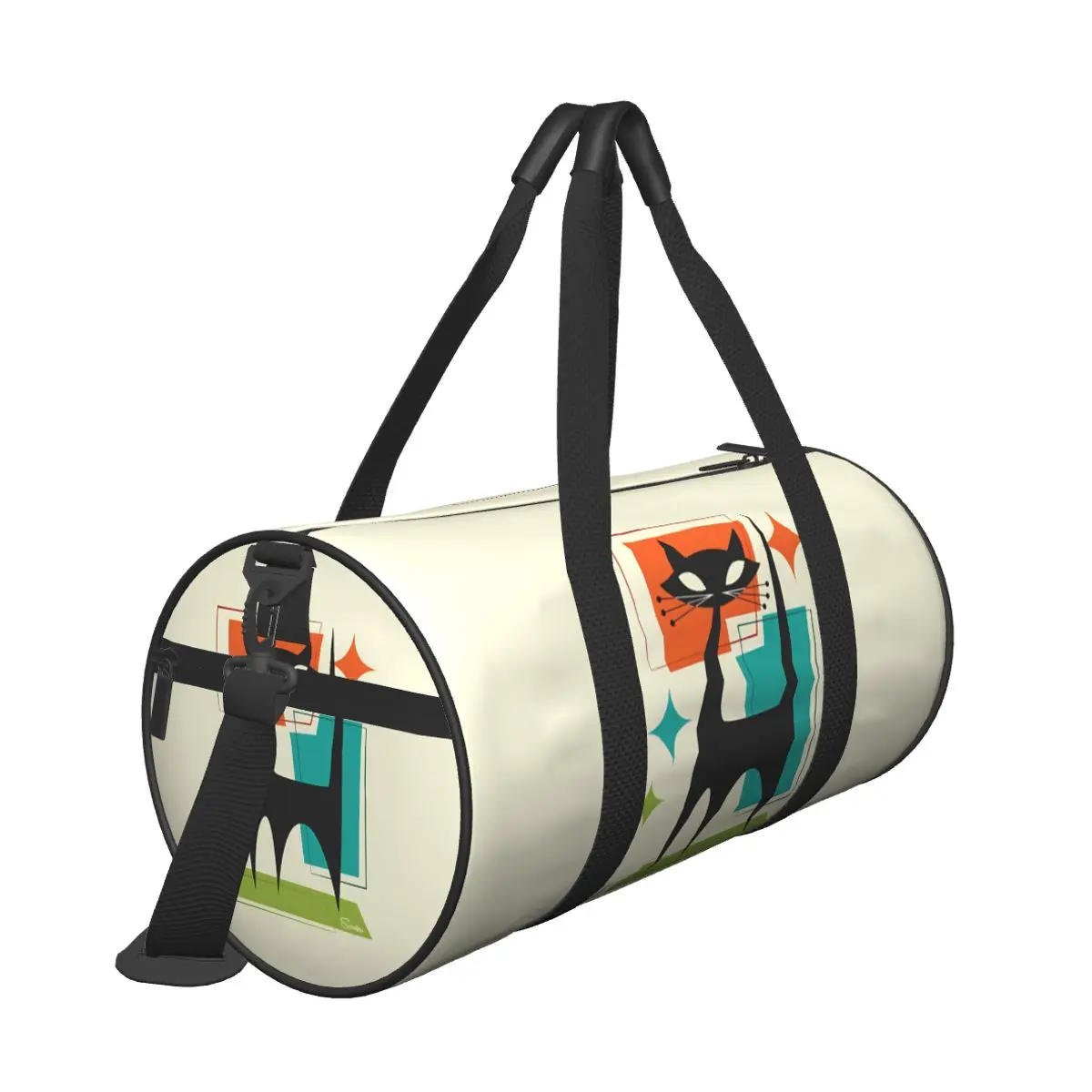 Mid Century Black Cats Retro Sports Bags Abstract Travel Gym Bag Large Capacity Retro Handbags Men's Design Weekend Fitness Bag