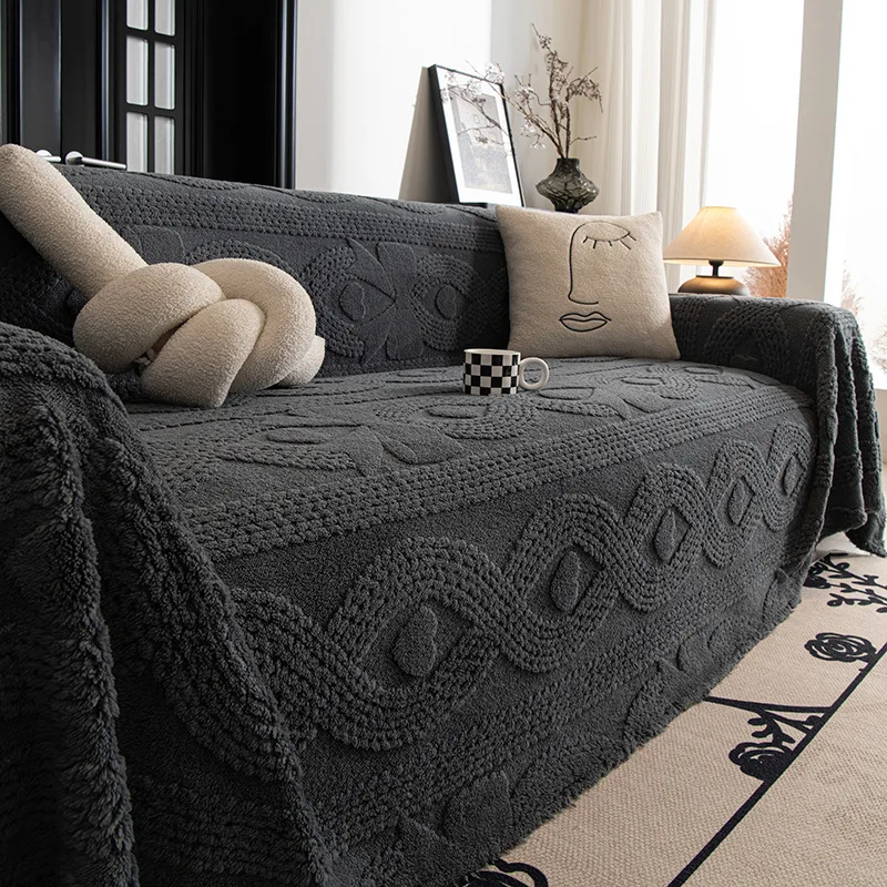 New Autumn and Winter Plush Sofa Cover Thick Solid Color Warm Sofa Cushion for Living Room Soft Jacquard Multi-Purpose Blanket
