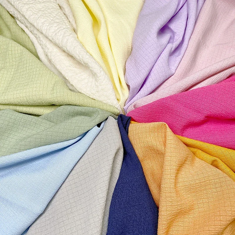 

Elastic Breathable Plaid Bubble Pleated Chiffon Fabric for Spring Summer Solid Color Dress Shirt Clothing Diy Sewing Cloth