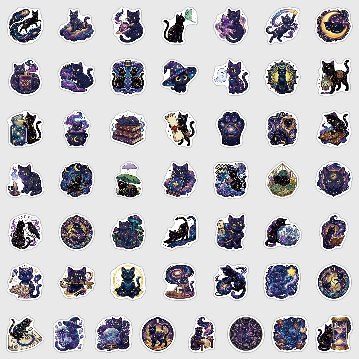 50PCS Moon Cat Starry Sky Graffiti Stickers, Cute Universe Cat Waterproof Decals for Phone Laptop Water Bottle Suitcase Notebook