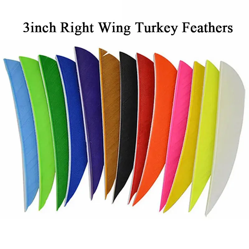 

50pcs Archery Arrow Feathers 3" Turkey Fletches Right Wing Vanes for Carbon Arrow DIY Bow Hunting Shooting Accessories