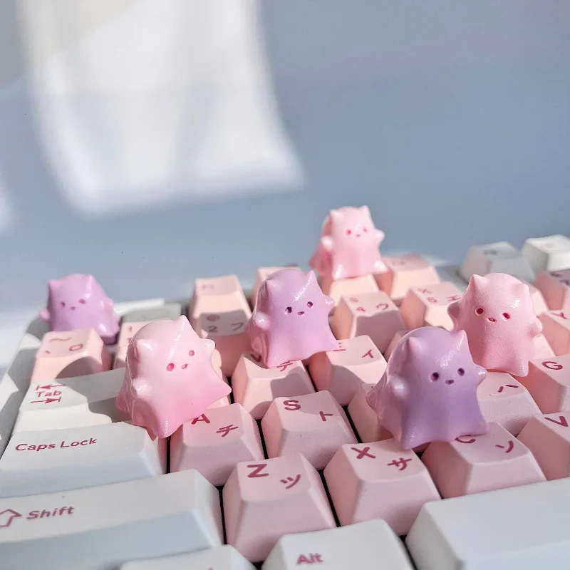 Ghost Cat Keycaps Custom Original Artisan Resin Keycap Cute Pink Purple Point Key Cap for wooting crush80 Rainy75 Accessories