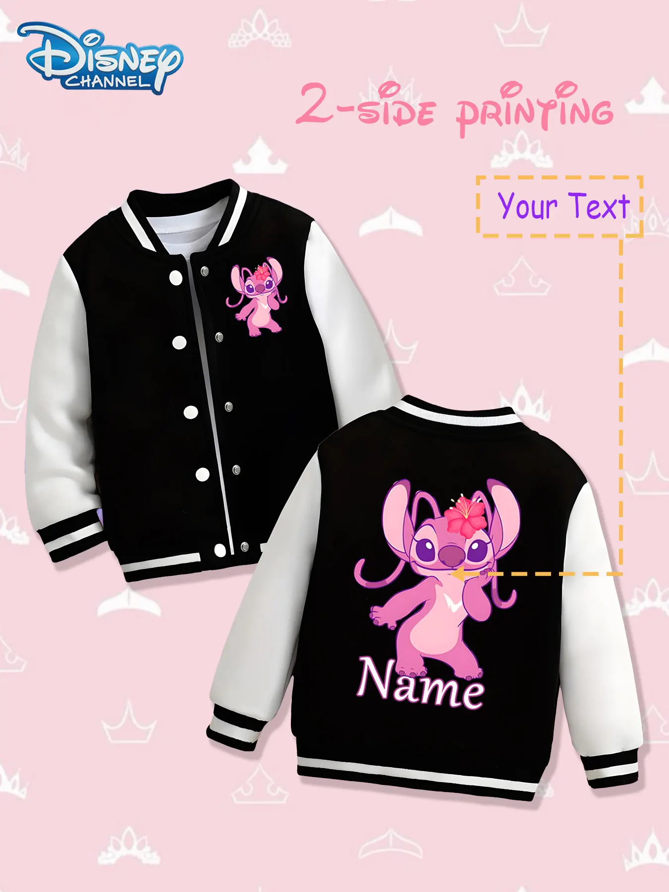 

MINISO Disney Angel Sweet Children's Baseball Jacket - Angel's cute pink double-sided print conveys cuteness and gentleness. It
