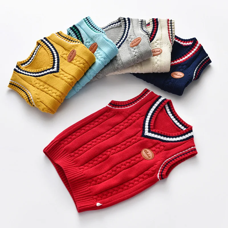2026 New Children's Sweater For 2-6 Years Old Boys And Girls V-neck Twist Vest School Uniform Knitted Waistcoat Pure Cotton