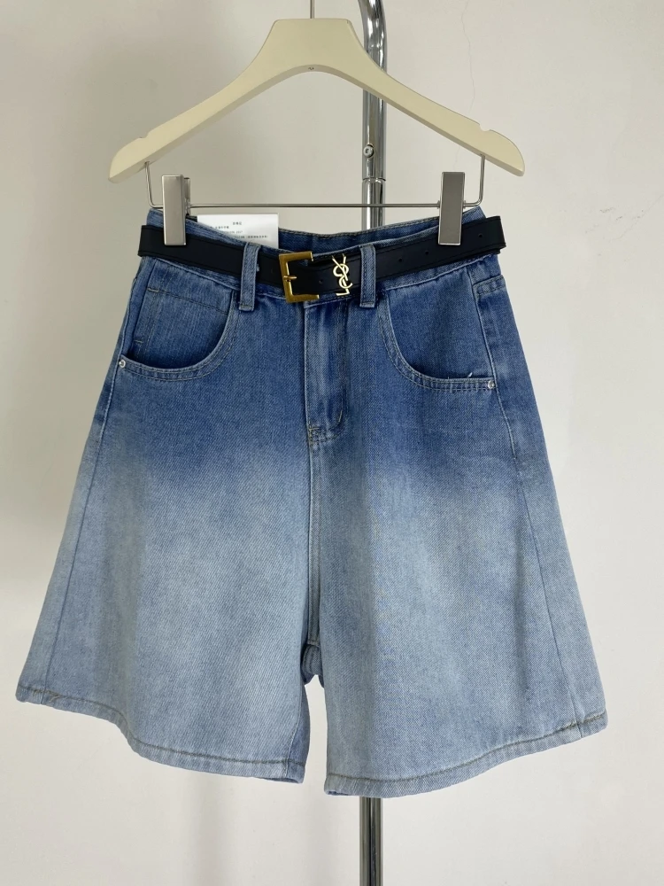

High Waist Loose Lazy Style Gradient Color Jeans Shorts Women's Wide Leg Pants Summer New Fashion Versatile Mid-Length Trousers