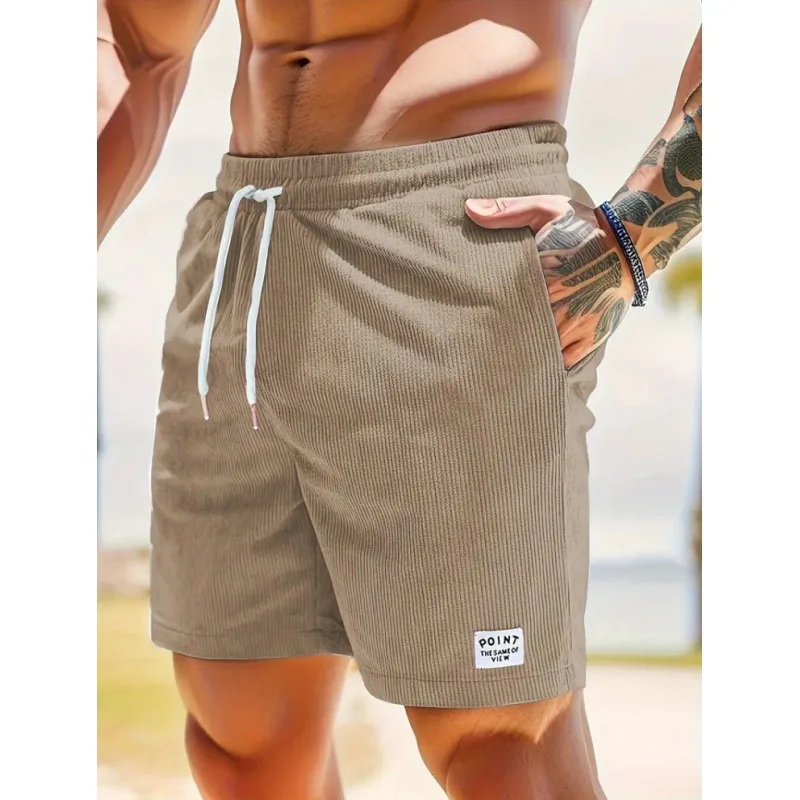 American Vintage Corduroy Shorts For Men Summer Loose Drawstring Versatile Middle Pant 2025 Fashion Casual Short Trousers