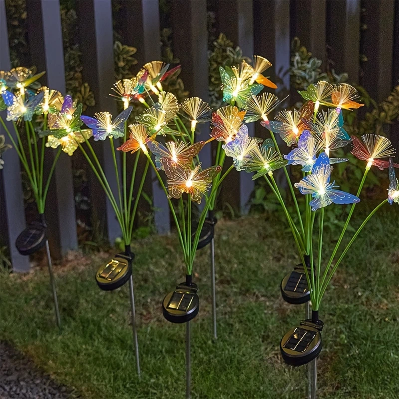 6 المصابيح تعمل بالطاقة الشمسية فراشة الألياف البصرية حصة فناء ضوء مقاوم للماء قابلة للشحن في الهواء الطلق حديقة ديكور لحديقة ساحة المناظر الطبيعية #1