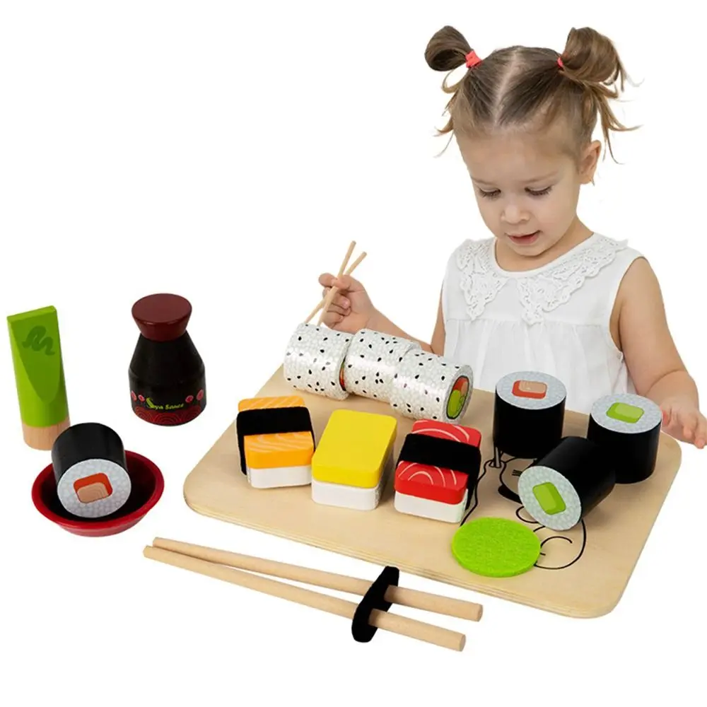 

Funny Simulation Make Sushi Kitchen Toy Smooth Sturdy Wooden Food Set Japanese Style Birthday Gift Kid Pretend Play Sushi Toys