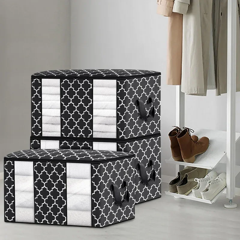 Large Quilt Storage Bag Foldable Storage Wardrobe Clothes Organizer Dustproof Zipper Quilt Bag Storage Box Organizer Bedroom Bag