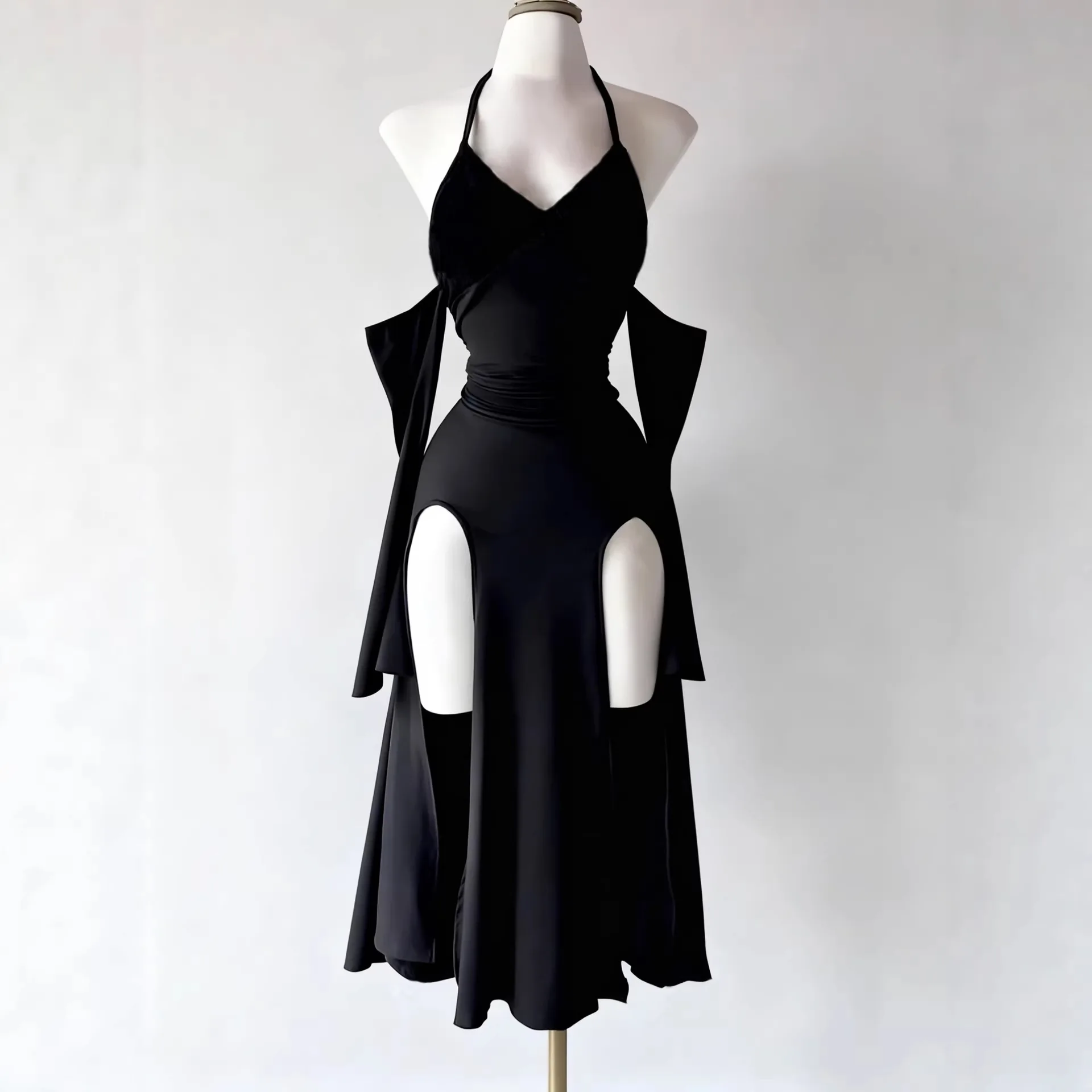 GC 2026 Backless Sexy Halter V Neck Dress Women Bodycon Off Shoulder High Slit Cut Summer Cocktail Evening Dress Punk Back Open