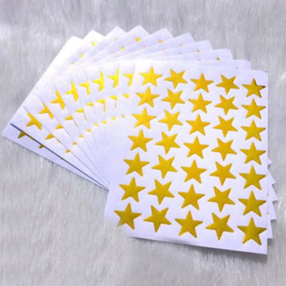 350Pcs/10 Sheets Gold Star Sticker Stamping Five Pointed Star Sticker Children's Reward Sticker Teacher Praise Label